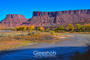 Red Mesas and Fall Colors along Colorado River, Moab, Utah