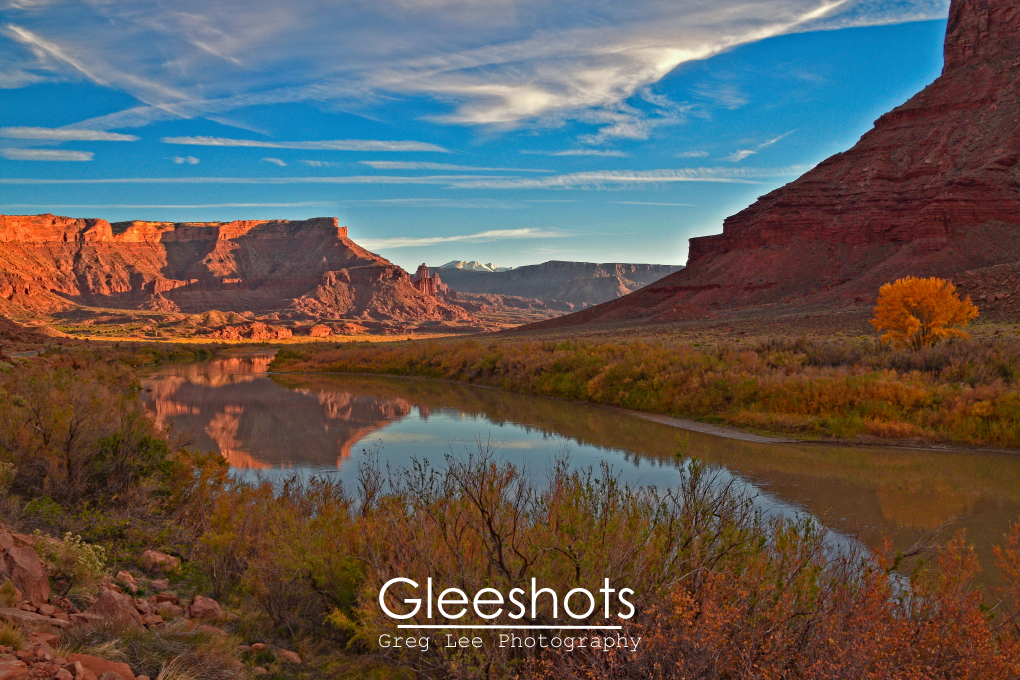 Colorado River, Fall Sunset with Fisher Towers Reflection, Moab, Utah