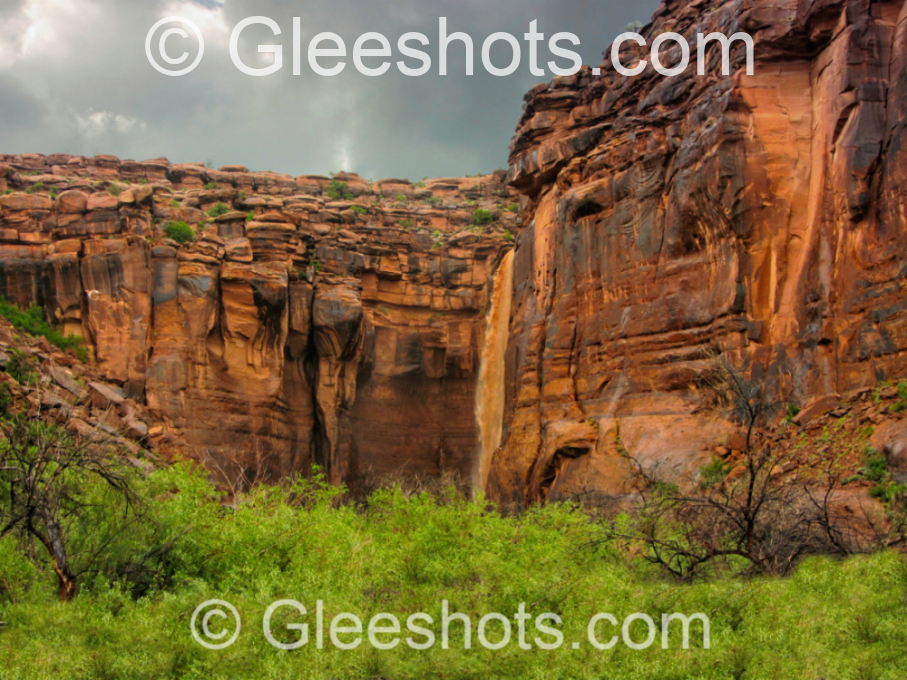Moab, Waterfall, Crying Rock Face Formation, Spring Storm, Utah